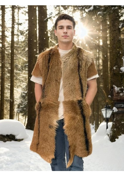 Unisex Kolsuz Uzun Yelek - Kahve