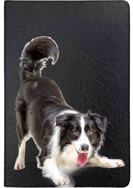 Border Collie Desenli Deri Baskılı Evcil Hayvan Pet Kedi Köpek Pasaport Kılıfı Karnesi