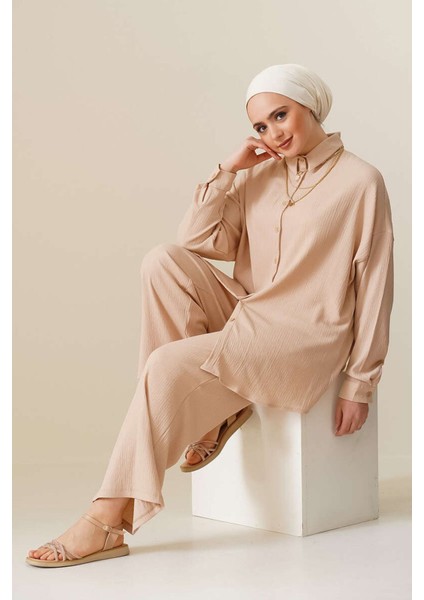 Kadın Bdart Oversized Gömlek & Pantolon Takım Kunduz Kahverengisi