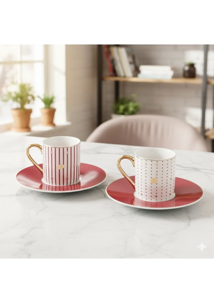 Navy Kırmızı 2'li Kahve Fincan Takımı