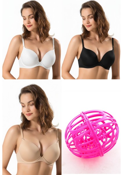 7033 Clara 3'lü Eko Paket (Siyah-Beyaz-Ten) + Hediyeli Sütyen Seti