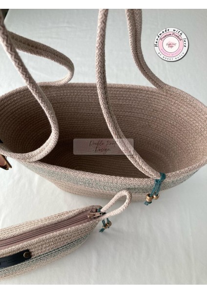 Bailey 2li Takım Plaj Çantası , El Çantası Clutch, Totebag, Kadın Çanta, Yazlık, Hediyelik, hasır Jüt Tress