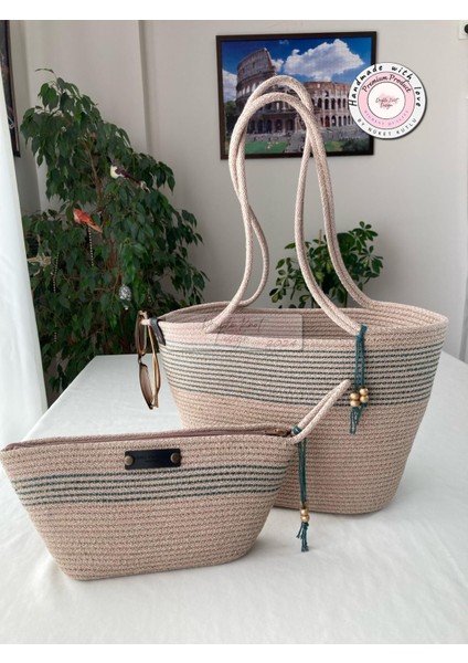 Bailey 2li Takım Plaj Çantası , El Çantası Clutch, Totebag, Kadın Çanta, Yazlık, Hediyelik, hasır Jüt Tress fırsatları