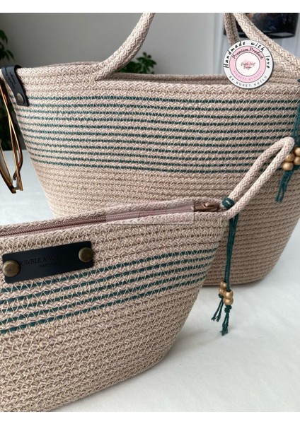 Bailey 2li Takım Plaj Çantası , El Çantası Clutch, Totebag, Kadın Çanta, Yazlık, Hediyelik, hasır Jüt Tress