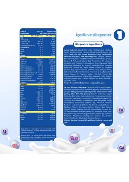 1 No Bebek Sütü 0-6 Ay 800 gr x 6 Adet