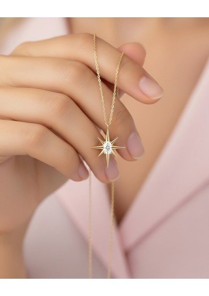 Kuzey Yıldızı Tek Taş 14 Ayar Altın Kolye