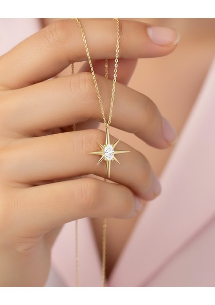 Kuzey Yıldızı Tek Taş 14 Ayar Altın Kolye modelleri