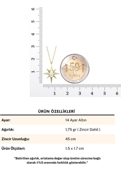 Kuzey Yıldızı Tek Taş 14 Ayar Altın Kolye indirimleri