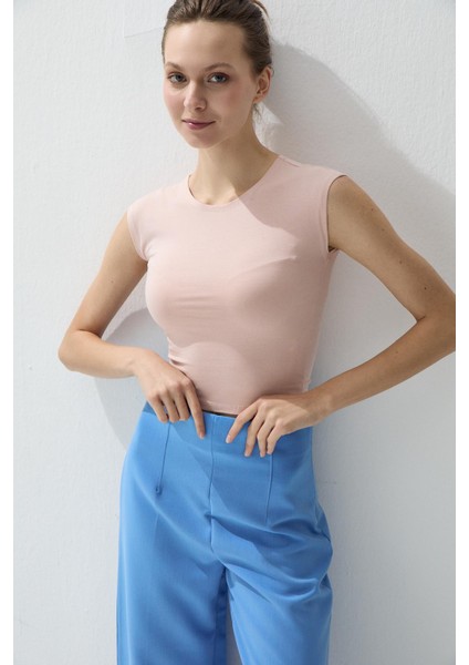 Kadın Pembe Renk Kısa Kollu Basic T-Shirt