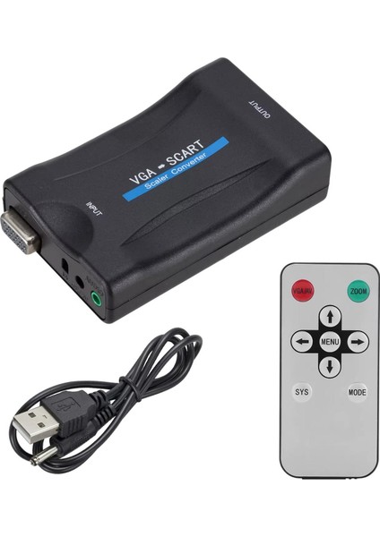 CR02 VGA Dan Scart Video ve Ses Dönüştürücü Adaptör Uzaktan Kumandalı