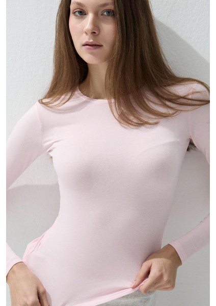 Kadın Lotus Renk Bisiklet Yaka Uzun Kollu T-Shirt fiyatları