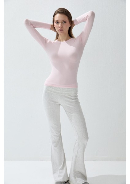 Kadın Lotus Renk Bisiklet Yaka Uzun Kollu T-Shirt modelleri