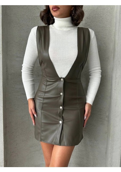 Techmrt Deri Jile Elbise Haki W24796 (Beden: L)