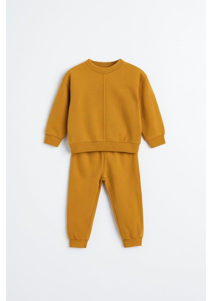 Unisex Çocuk Dikiş Detaylı 3 Iplik Hardal Alt Üst Takım