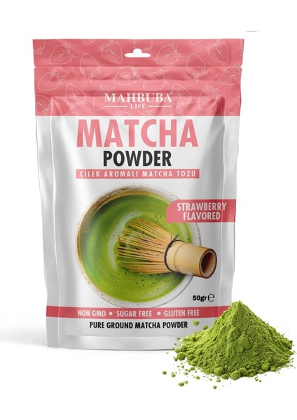 Çilek Aromalı Matcha ( Maça ) Çayı Tozu Glutensiz 50GR