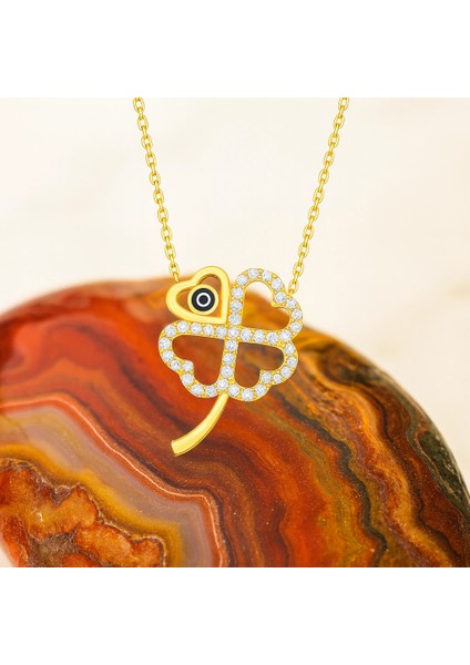 14 Ayar Altın Dört Yapraklı Yonca Kolye, Nazar Boncuklu Çiçek Kolye fiyatları