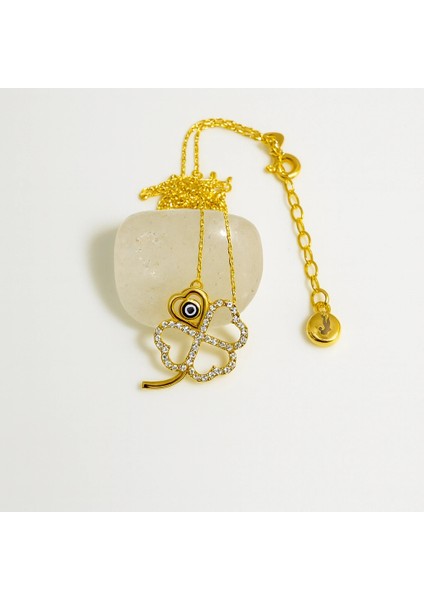 14 Ayar Altın Dört Yapraklı Yonca Kolye, Nazar Boncuklu Çiçek Kolye modelleri