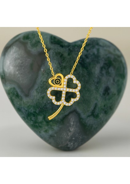 14 Ayar Altın Dört Yapraklı Yonca Kolye, Nazar Boncuklu Çiçek Kolye fırsatları