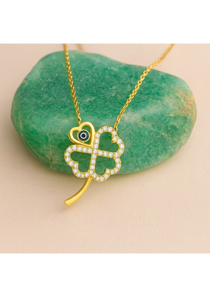 14 Ayar Altın Dört Yapraklı Yonca Kolye, Nazar Boncuklu Çiçek Kolye indirimleri