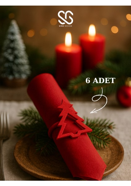Yılbaşı Temalı Geyikli Peçete Halkası 6 Lı
