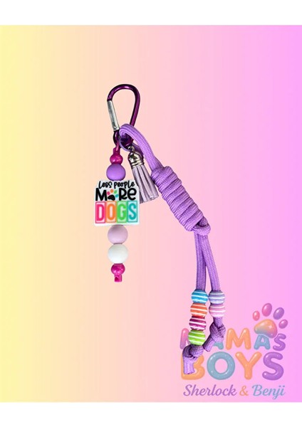 "less People More Dogs" Yazılı Mor Paracord Çanta Aksesuarı - Charm - Anahtarlık