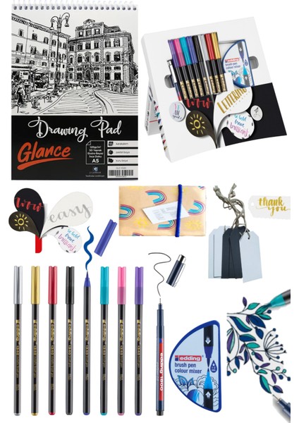 Eskiz Defteri Edding Happy Lettering Set 9er Set + Renk Karıştırıcı, Çeşitli Setler