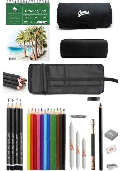 Drawing Eskiz Defteri 120 Gr. A5 40 Yp Bianyo Dereceli Kalem Siyah Rulo Kalemlik 24 Kalem Bölmeli