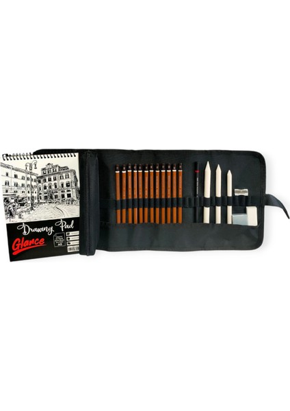 Eskiz Defteri A5 120 gr 50 Yp Professional Dereceli Kalem Set 12 Li Rulo Bez Çantalı Eskiz fiyatları