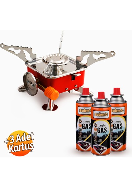 Taşınabilir Mini Tek Gözlü Portatif Kendinden Manyetolu Kamp Ocağı + 3 Adet 400ML Kartuş