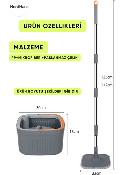 Kirli Su Temiz Su Ayıran Otomatik Temizlik Seti Kare Mop Seti