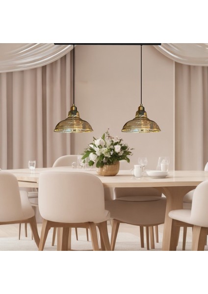 Vishi Ikili Cam Bal Rengi Avize Yarım Lale Başlık Retro Sarkıt Lamba Restoran Salon Aydınlatma