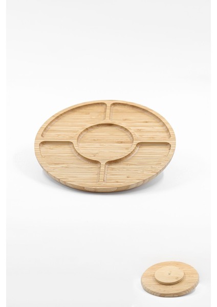 Bambu Lüx 30 cm Dönerli 5 Bölmeli Kahvaltı Sunum Tabağı