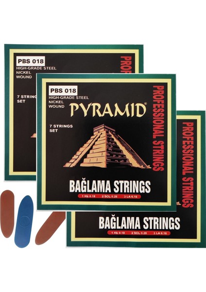 3PBS18 Kısa Sap Için 3 Takım Saz Teli - Alman Pyramid Mızrap Hediyeli