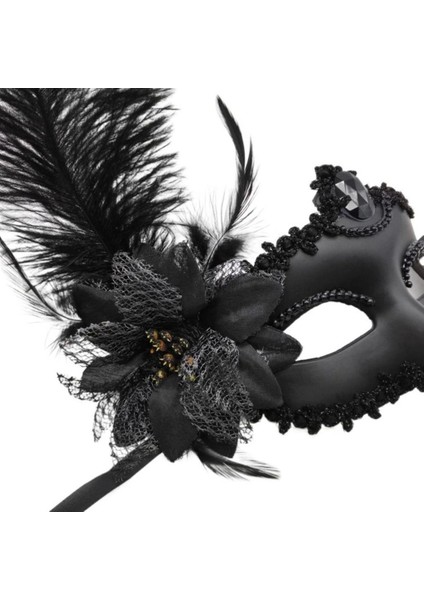 Bfs Siyah Mat Renk Yandan Tüylü Güllü Parti Balo Venedik Maskesi 16X22 modelleri