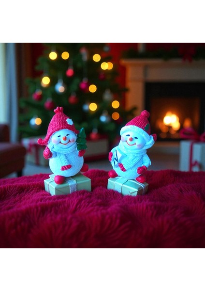 Yılbaşı Dekorasyon 2 Li Kardan Adam Biblo 11 cm Yılbaşı Dekor Süsleme