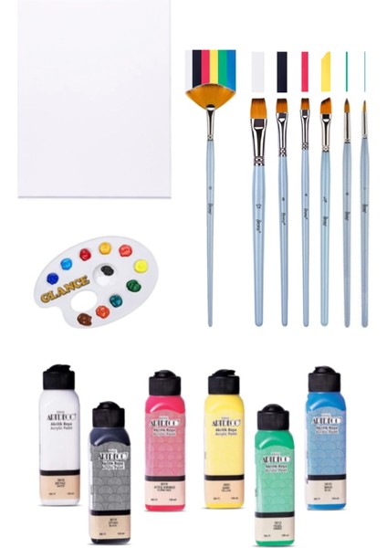 25X35 Tuval Brons Yağlı Boya ve Akrilik Fırçası Sentetik 7"li Artdeco 140 ml 6 Renk Akrilik