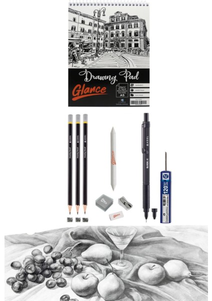 Eskiz Defteri A5 120 gr 50 Yp Adel Blackline Metal Gövdeli Siyah 0.7 mm Versatil Set