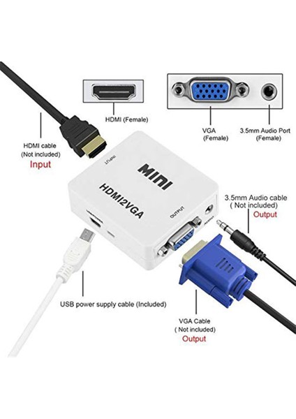 HDMI To Vga+Ses Dönüştürücü Çevirici ile Hdtv Projektörü HDMI 2 VGA Dönüştürücü modelleri