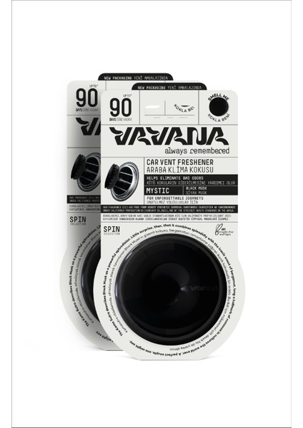 Araba Klima Kokusu, Spin Oto Kokusu 2'li Set, Musk Aromalı, 90 Gün Etkili Araç Kokusu - Mystic