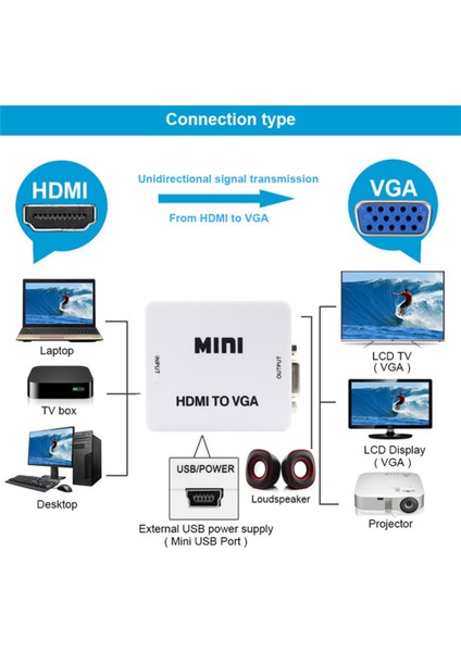 HDMI To Vga+Ses Dönüştürücü Çevirici ile Hdtv Projektörü HDMI 2 VGA Dönüştürücü indirimleri