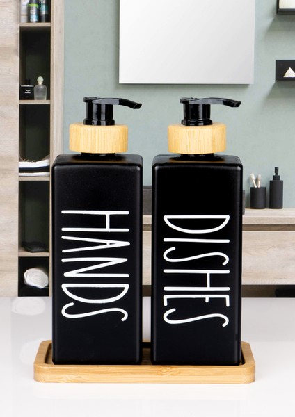 2'li Doğal Bambu Pompalı Bambu Altlıklı Deterjanlık 350 ml Karecam modelleri