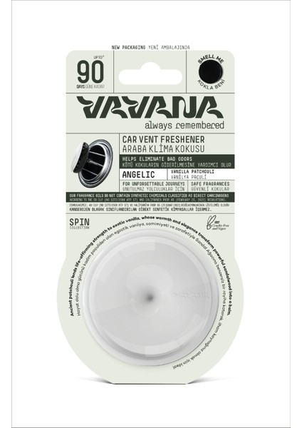 Araba Klima Kokusu, Spin Oto Kokusu, Vanilya Paçuli Aromalı, 90 Gün Etkili Araç Kokusu - Angelic