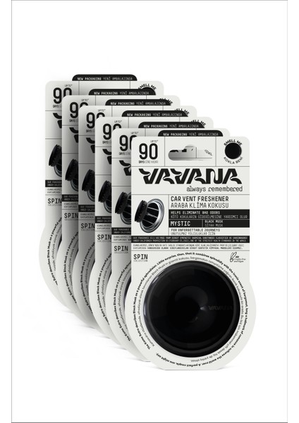 Araba Klima Kokusu, Spin Oto Kokusu 6'lı Set, Musk Aromalı, 90 Gün Etkili Araç Kokusu - Mystic