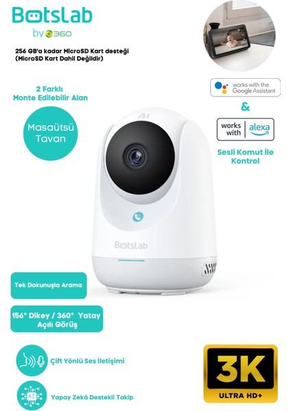 2C Pro Smart Camera - 3K / Tek Tuşla Sesli Arama / 360 Akıllı Güvenlik Kamerası - C222