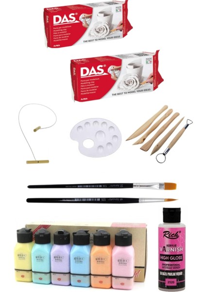 Das Beyaz Seramik Kili 2X500GR Artdeco Akrilik Boya 6X75 ml Pastel Renkler Başlangıç