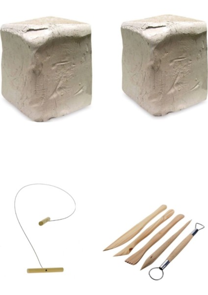 Beyaz Seramik Hamuru 6 kg X2'li Kil Kesme Teli 5'li Ebeşuar Başlangıç Seti