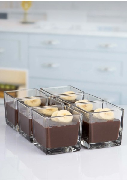 6'lı Kare Magnoliya Tatlı Kasesi Servis Sunum Cup Seti Büyük Boy