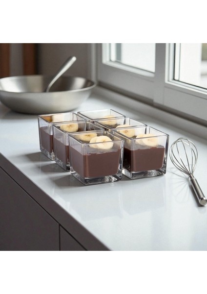 6'lı Kare Magnoliya Tatlı Kasesi Servis Sunum Cup Seti Büyük Boy