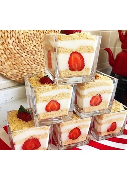 6'lı Kare Magnoliya Tatlı Kasesi Servis Sunum Cup Seti Büyük Boy