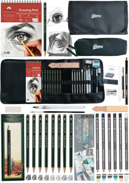 Schoellershammer Drawing 180 gr A5 20 Yp Dereceli Kurşun Kalem Cretacolor 6'lı Aquarell Eskiz Set